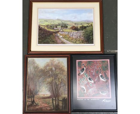 After K. Melling 'Ribblesdale', signed and titled in pencil, 39x56cm; together with a woodland scene, oil on board, indistinc