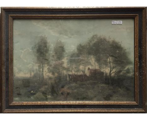 After J.B Corot, 'The Fishermans Hut', published by The Medici Society, label to reverse 'Ruskin Galleries', 30x45cm; togethe