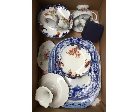 A mixed lot of ceramics to include a small quantity of Spode 'Marlborough Sprays', two Willow pattern meat plates, several ca