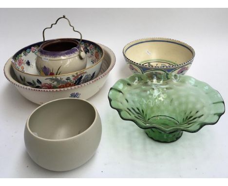 A number of fruitbowls to include a green glass bowl; Honiton pottery; Vera Wang for Wedgwood 