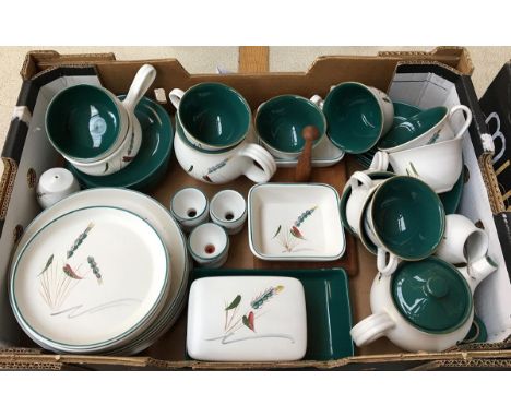 A large Denby Greenwheat part dinner service, to include teapot, cups, saucers, soup bowls etc 