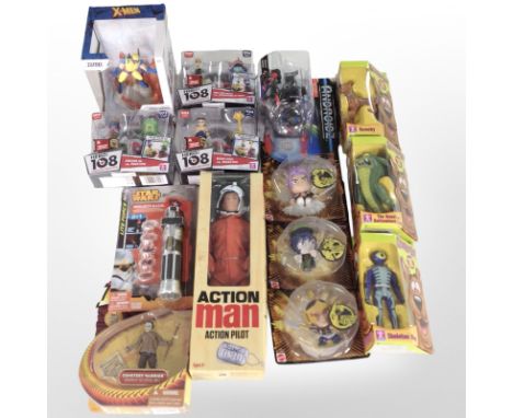 14 Mattel, Zoteki and other figurines including Action Man, X-Men, Scooby Doo, etc., boxed.