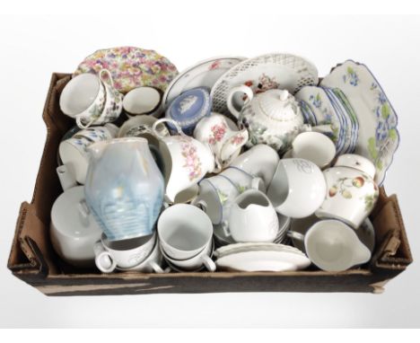 A group of ceramics including a Beswick jug, Wedgwood Jasperware trinket box, tea china including Wellington Royal Worcester,