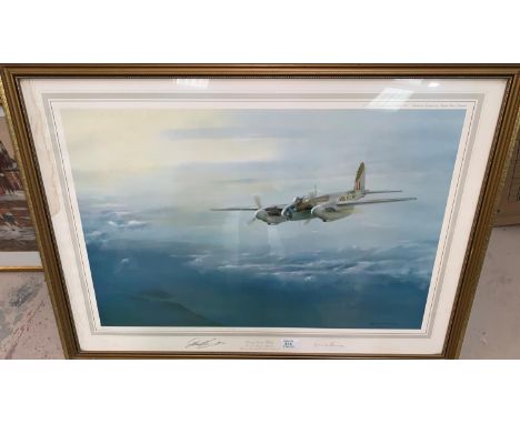 Leonard Pearman:  limited edition print of an RAF Mosquito "Enemy Coast Below", signed by the artist and D.C.F. Bennett DSO, 