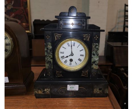 A 19th century slate cased mantel clock with 8 day movement, 30 cm 