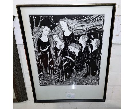 Hannah Frank:  black and white print, "The Garden, Hannah Frank, 1932", signed in pencil, 32 x 27.5 cm 