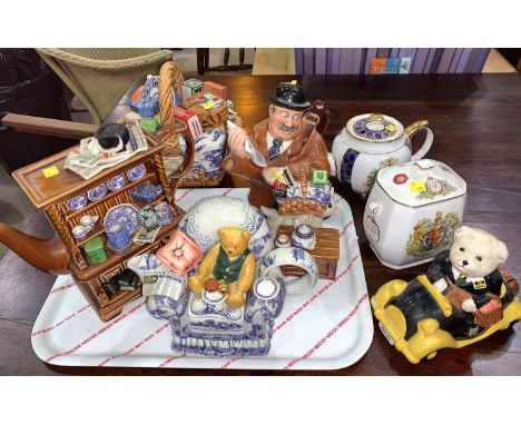 5 Ringtons Ltd Edition novelty teapots &amp; a QEII 50th anniversary teapot; a tea caddy 