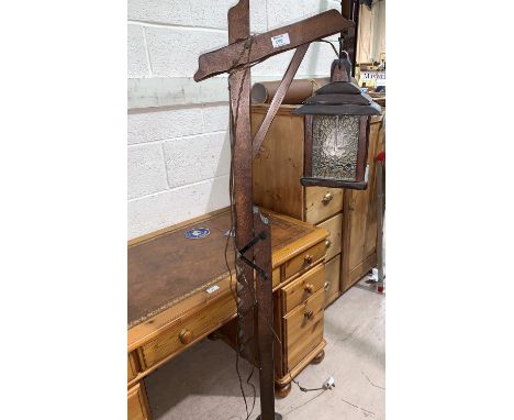 A reproduction oak 'gallows'  standard lamp 