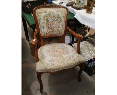 A French style armchair with tapestry seat and back 
