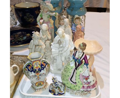 A bisque figure of William Shakespeare; a selection of Victorian and later figures; etc. 
