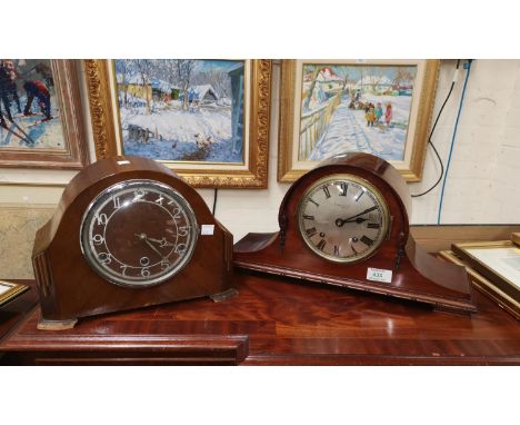 A 1920's mantel clock in Napoleon hat case, with 8 day striking movement, Russell &amp; Co; another clock 