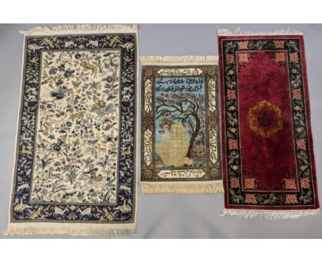 Five oriental small rugs,&nbsp;167x96cm (hunting scene),&nbsp;110x63cm (figure scene),&nbsp;152x70cm (Chinese),&nbsp;168x97cm