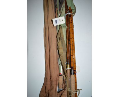 Bradell & Son, Belfast, three-piece 10ft. 6in. split cane trout fly fishing rod; together with another split cane steel centr