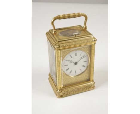 A FRENCH GORGE CASE REPEATING CARRIAGE CLOCK, the white enamel dial indistinctly inscribed, with Roman numerals and outer Ara