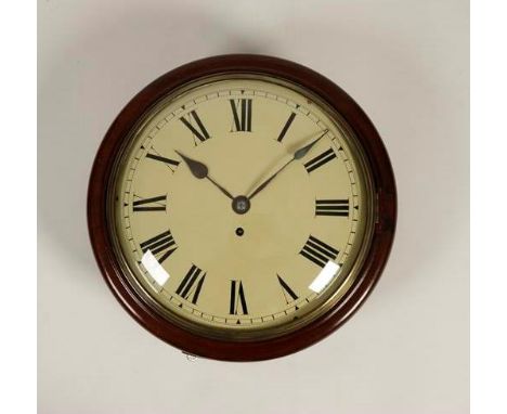 A MAHOGANY CASED DIAL CLOCK, with a convex glass and cream painted dial with Roman numerals, with a single train fusee moveme