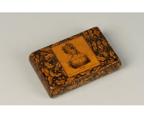A MAUCHLINEWARE SNUFF BOX, the hinged lid with a head and shoulder portrait of a woman entitled 'A Wife: The Young Man's Best