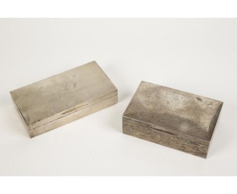 A CIGARETTE BOX of rectangular form with engine-turned decoration and wood-lined interior, by Turner & Simpson, Birmingham 19
