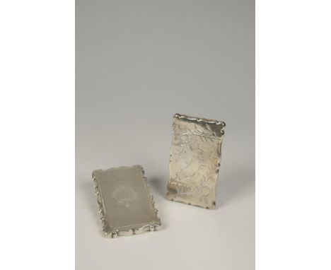 A VICTORIAN CARD CASE of shaped rectangular form with engine-turned decoration and monogrammed cartouche, by George Unite, Bi