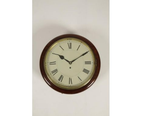 A MAHOGANY CASED DIAL CLOCK, the cream enamel dial with Roman numerals, with a single train fusee movement, 15" wide. See ill