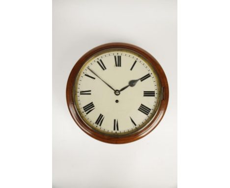 A MAHOGANY CASED DIAL CLOCK, the circular white enamel dial with Roman numerals, with a single train fusee movement, 15.5" wi