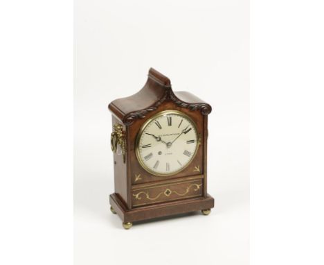 D. C. BURLINGHAM, KINGS LYNN: A VICTORIAN MAHOGANY CASED BRACKET CLOCK, single fusee, the case with brass scroll inlay and br