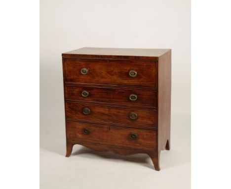 A REGENCY MAHOGANY SECRETAIRE CHEST OF DRAWERS, the upper drawer with fall front and fitted secretaire drawers, with three dr