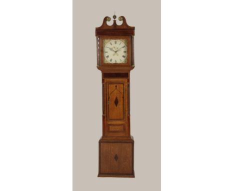 AN OAK AND MAHOGANY LONGCASE CLOCK, the enamelled dial signed Thoms. Baitson Beverley, with date aperture and Roman numerals,