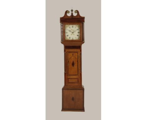 AN OAK AND MAHOGANY LONGCASE CLOCK, the enamelled dial signed Thoms. Baitson Beverley, with date aperture and Roman numerals,