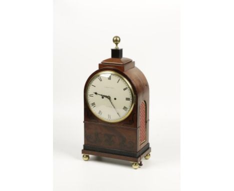 JOHN HAYTER, BATH: A REGENCY MAHOGANY BRACKET CLOCK, with pull repeat, twin fusee and striking on a bell, the case with brass