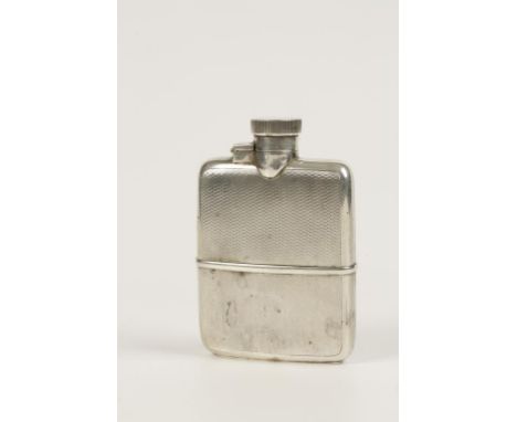 ASPREY & CO: A HIP FLASK of rectangular form with engine-turned decoration and pull-off lower section, with additional Asprey