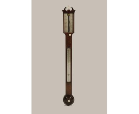 CARY OF LONDON: A GEORGE III MAHOGANY STICK BAROMETER with a silvered dial signed Cary London, and silver backed mercury fill