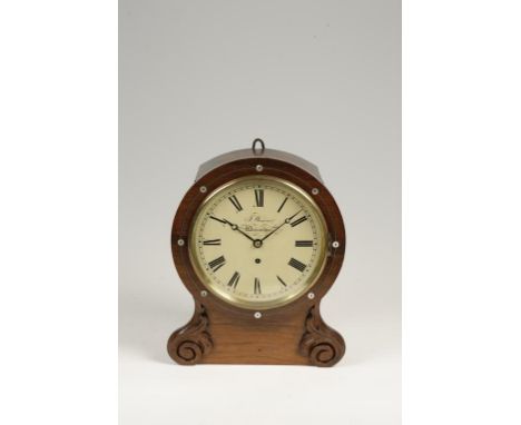 J. WEARE, WINCANTON: A VICTORIAN ROSEWOOD WALL CLOCK, with mother of pearl inlaid case, 14" high. See illustration.