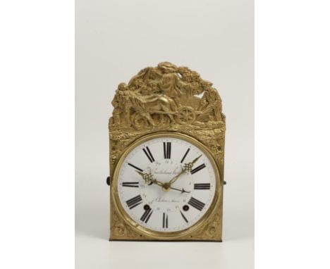 A FRENCH WALL CLOCK, the convex enamelled dial signed 'Barthelemy Horologer' with a pressed brass surround and two train 'bir