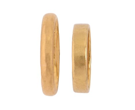 A 22ct gold wedding ring, Birmingham 1927 and a gold wedding band, apparently unmarked, 4.9 and 2.5g respectively, size G, K 