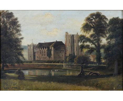 George Willis-Pryce (1866-1949) - Stokesay Castle, Shropshire, signed, oil on board, 26.5 x 40.5cm  Requires a light clean bu