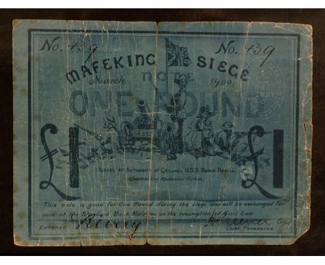 South Africa, Pound Notes, Anglo Boer Issues, Mafeking Siege no.439, poor-vg, complete apart from bottom right corner not aff