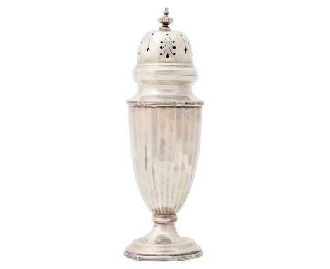 A George V silver sugar caster and cover, 17.5cm, by Walker &amp; Hall Ltd, Sheffield 1926, 5ozs 8dwts  Light polish wear