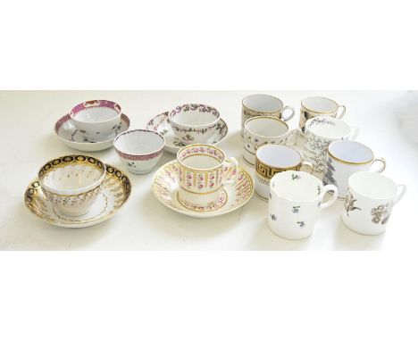 A group of New Hall and contemporary English porcelain tea ware, c1790-1805, to include coffee cans, an early 19th c Derby co