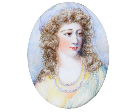 English School - Portrait Miniature of a Lady, in 18th c style, watercolour, 8.5 x 6.5cm  