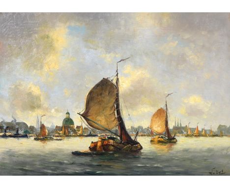 Willem van Oort (b.1879) - The Inner Harbour Amsterdam, signed, oil on canvas, 49 x 69cm  Good condition, varnish would benef