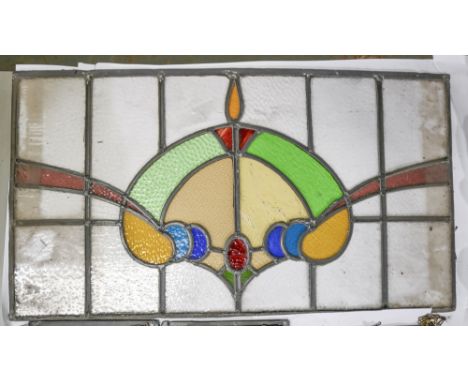 Architectural Salvage. An Art Nouveau stained glass rectangular panel,&nbsp;c. 1910,&nbsp;45.5 x 80cm&nbsp; Some wear, imperf