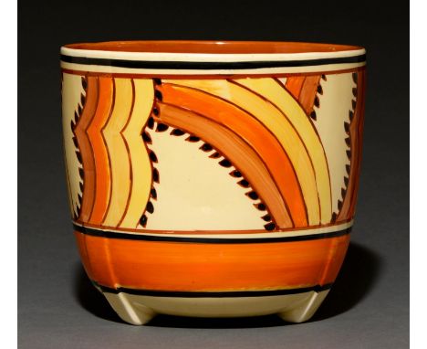 Clarice Cliff. An A J Wilkinson abstract 'Shark's Teeth' jardiniere, 1930, 18.5cm, printed Bizarre mark  A few slight scratch