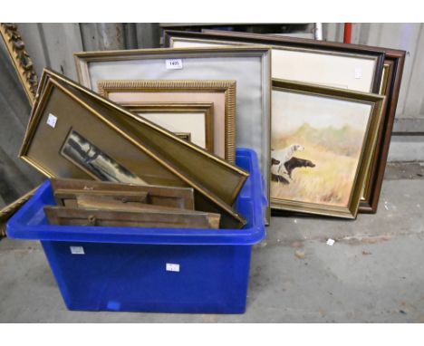 Miscellaneous pictures and prints,&nbsp;19th c and later,&nbsp;including a pastel portrait of a black pug, 19th c engravings 