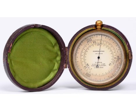A gilt brass pocket barometer, E G Wood 2 Colbourne Court Throgmorton Street London EC2, No D39735, late 19th c, with silvere