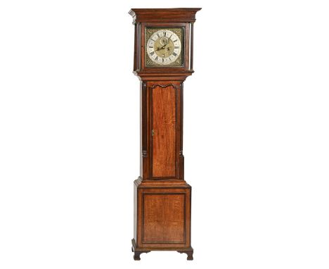 An eight day oak and crossbanded longcase clock, John Simcock Daventry, the 12" brass dial with matted centre, ringed winding