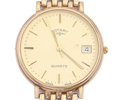 A Rotary 9ct gold gentleman's wristwatch, quartz movement, 33mm diam, on 9ct gold bracelet, Birmingham, date letter rubbed, m