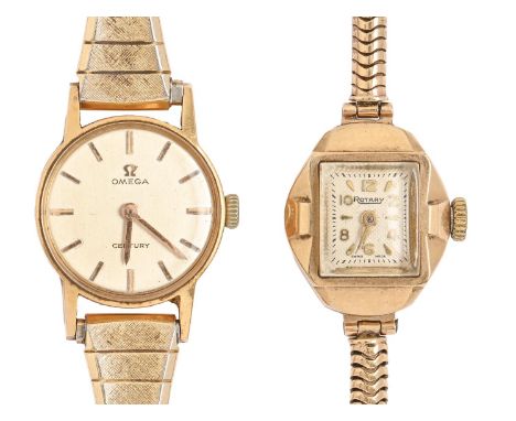 A Rotary 9ct gold lady's wristwatch, hexagonal, 16 x 20mm, London 1955, on 9ct gold Brazilian mesh bracelet, 14.2g and an Ome