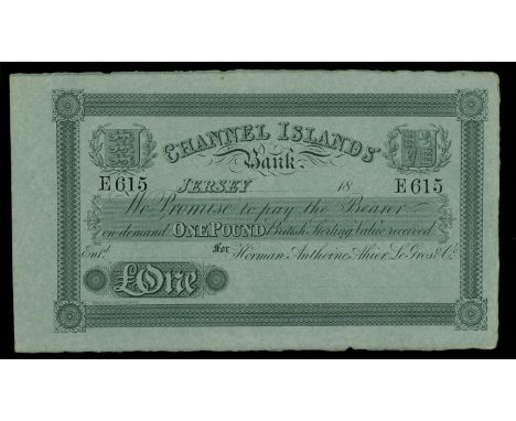 Jersey, Pound Note, Channel Islands Bank, 18--, E615, light blue, unsigned, unissued, almost EF  