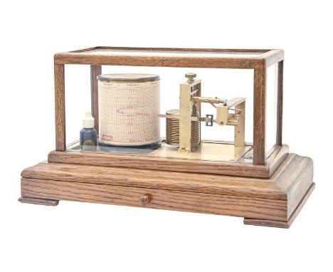 An oak barograph, F Darton &amp; Co Ltd Watford, No B1009, with lacquered brass mechanism  Working order, good condition, cas