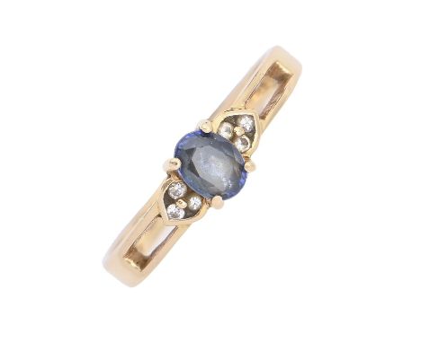 A sapphire and diamond ring, in 18ct gold, 2g, size J  Good condition